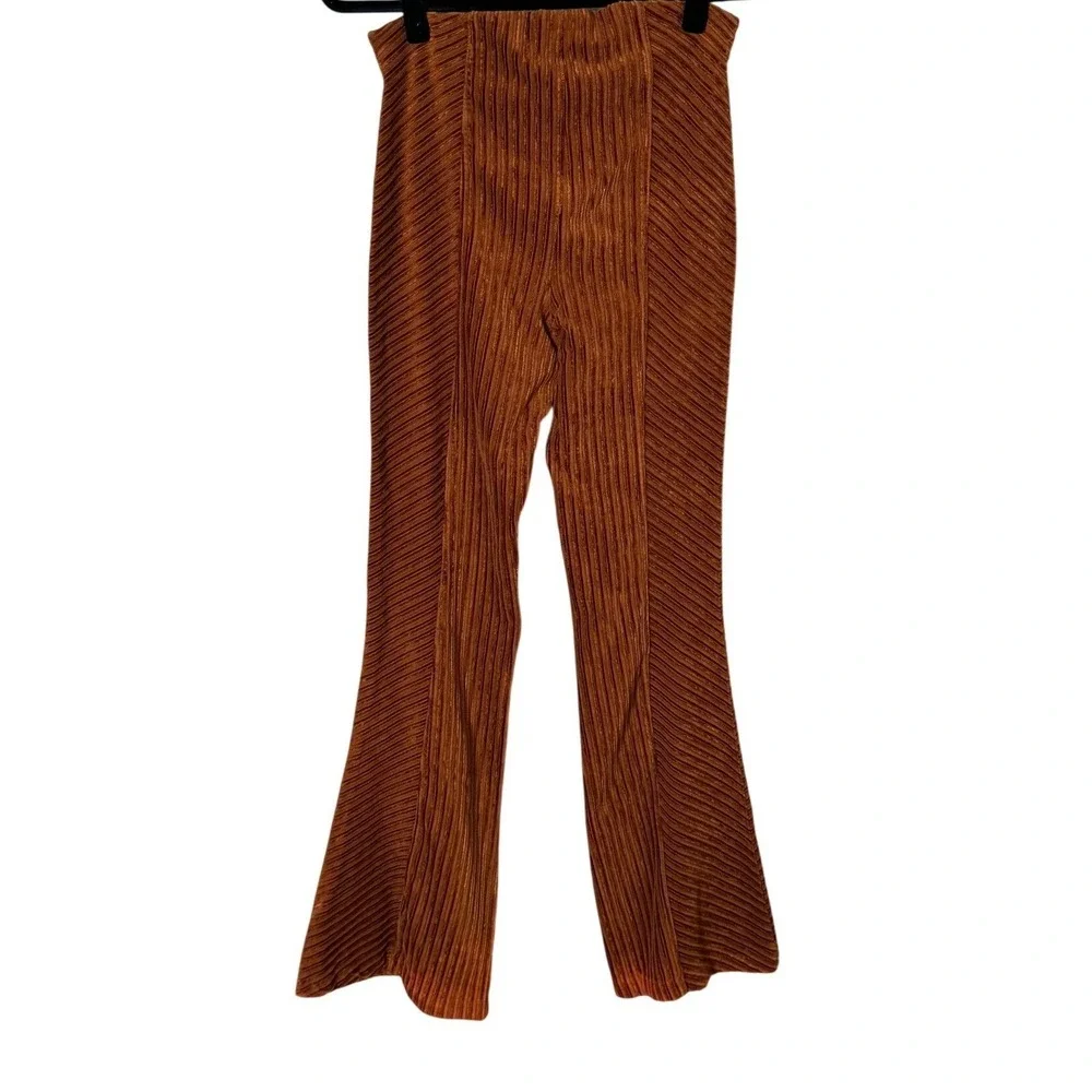 Free People Pull-On Velvet Corduroy Flare Pants Burnt Orange Size M